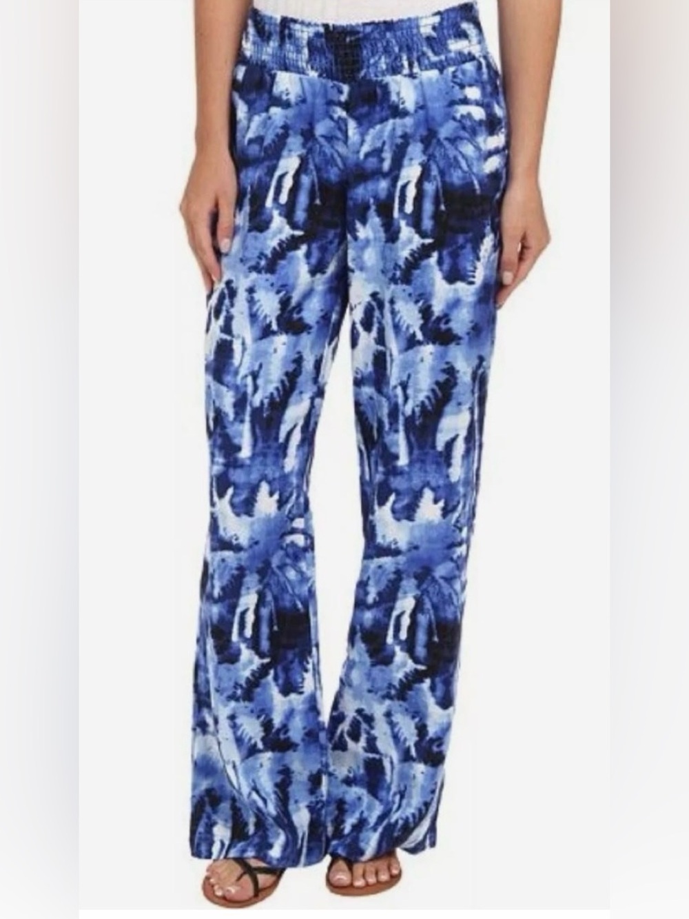 Tommy Bahama Celeste Palms Smocked Wide Leg Pants XL Resortwear Blue Tie Dye NWT